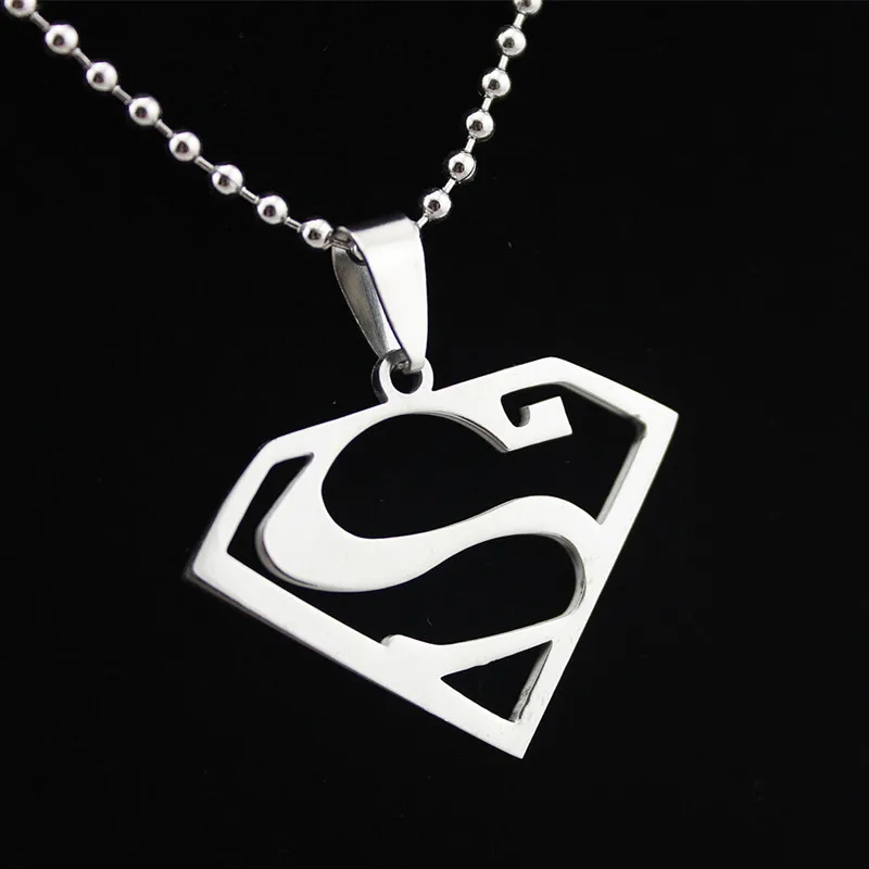 

LBS Superman Pendants Necklaces For Men And Women,High Quality 316L Stainless Steel letter rope Jewelry Fashion Free Chain