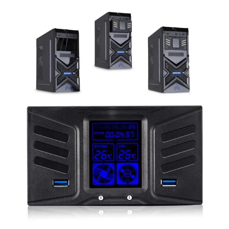 

VODOOL Drive Bay Computer Case Fan Speed Controller Dual 5.25inch LCD Display Temperature Controller with Dual USB3.0 Accessory