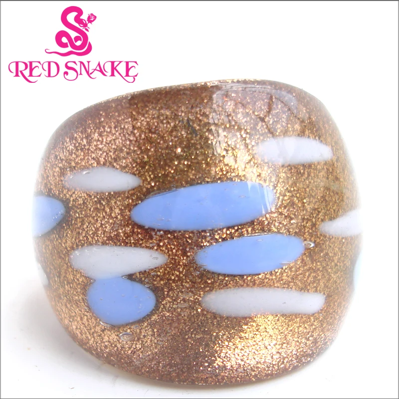 

RED SNAKE Fashion Ring Handmade Golden sand color with color spots Murano Glass Rings