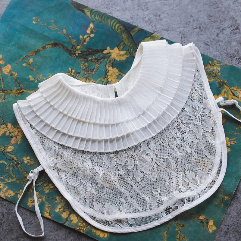 

MIARA.L three-layer chiffon pressed pleated round neck necklace blouse with false collar stand-up shirt with fake collar