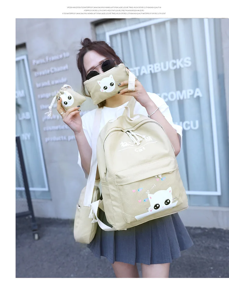 4 комплекта/шт школьный рюкзак милый кот ранец школьные сумки для девочек ортопедический рюкзак детский школьный рюкзак для девочек рюкзак Mochila
