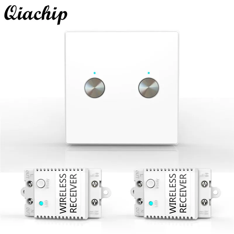 

QIACHIP Wireless Light Switch Kit 2 Gang 433 MHz RF Wall Light Switch App Required Contains Switch Panel and Receive Module