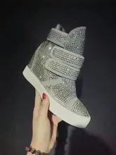 Winter neueste klett frau keil stiefel bling bling kristall verziert höhe zunehmende stiefeletten plattform freizeitschuhe