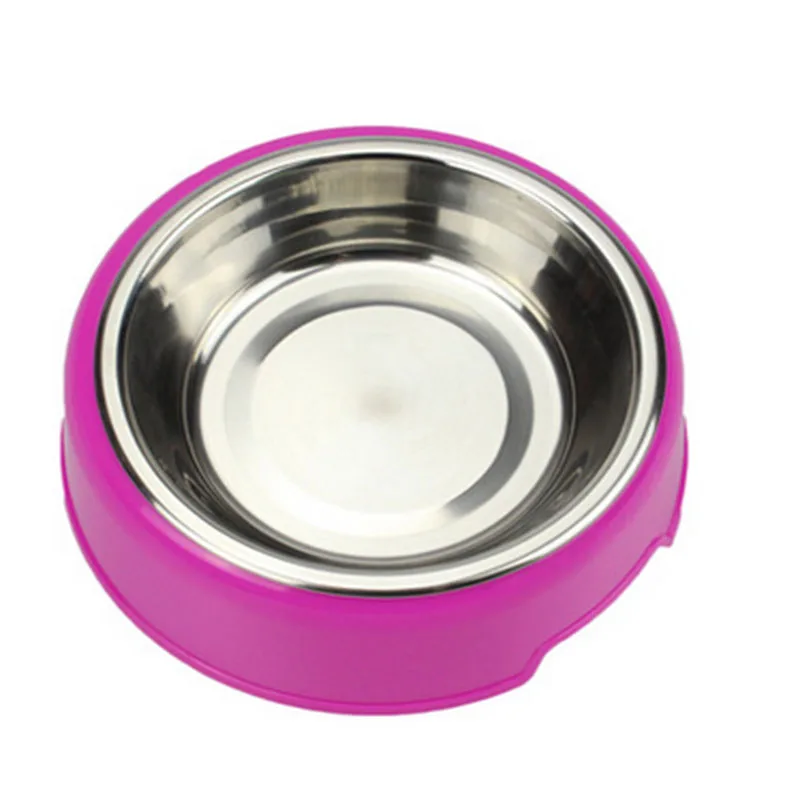 

Candy colored plastic stainless steel single dog bowl Food Feeding Water Drinking Bowl pet supplies multi-color optional