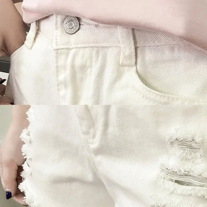 Women Summer Black White Hole Denim Shorts Female Loose Personality Raw Wide Leg Denim Shorts Women Summer Black White Hole Denim Shorts Female Loose Personality Raw Wide Leg Denim Shorts