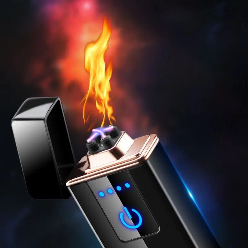 Двойная дуговая Зажигалка Ветрозащитная Электронная USB зажигалка электрическая