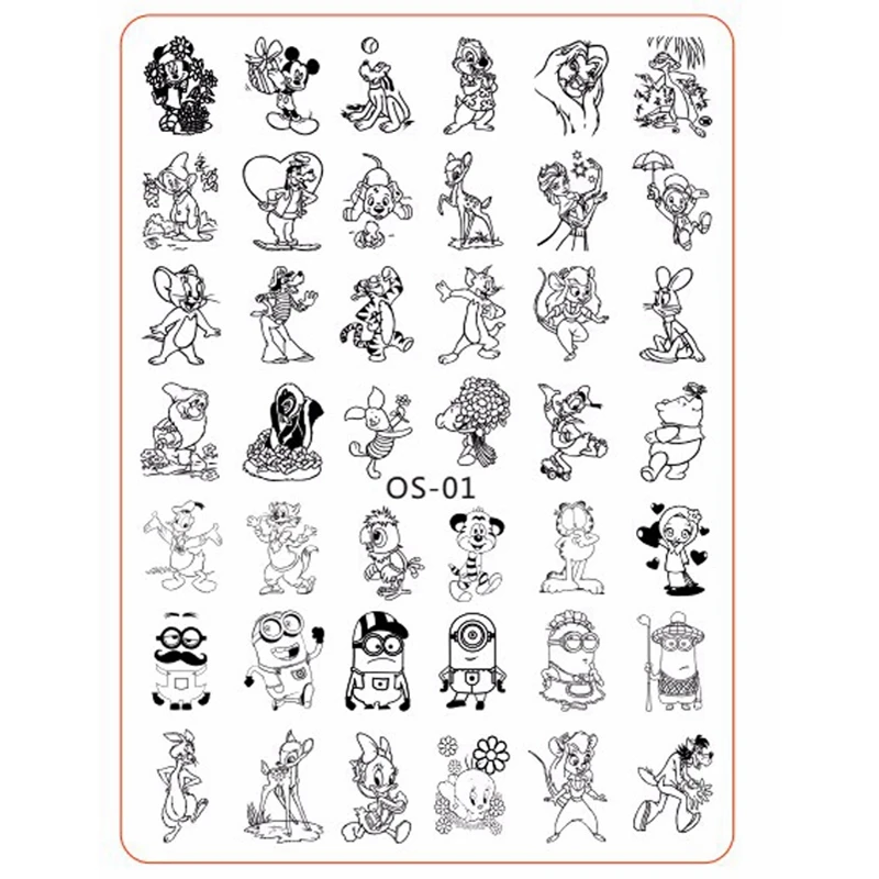 

Nail Art Template Cartoon Characters Mouse Dog Duck Rabbit Stainless Steel Stamping Templates Rectangle Nail Stamp Plate OS-01