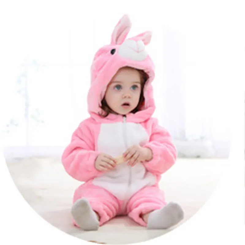 Детский костюм с животными панда Тигр комбинезон в виде медведя одежда для маленьких мальчиков и девочек коралловый флисовый теплый комбинезон для новорожденных - Цвет: rabbit pink