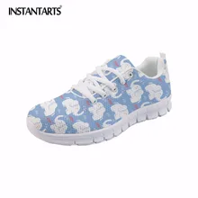 INSTANTARTS милый мультяшный слон принт Для женщин; дышащие туфли на плоской подошве; кроссовки из дышащего сетчатого материала для девушек-студенток; модная женская обувь на шнуровке Туфли без каблуков