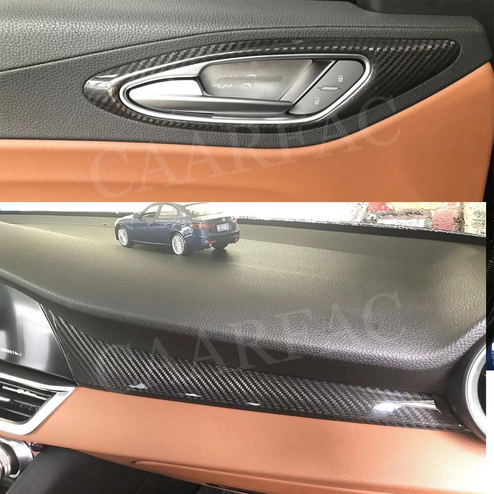 Сухая Автомобильная центральная консоль из углеродного волокна, панель переключения передач, накладка, рамка, дверные ручки, чехлы для Alfa Romeo Giulia