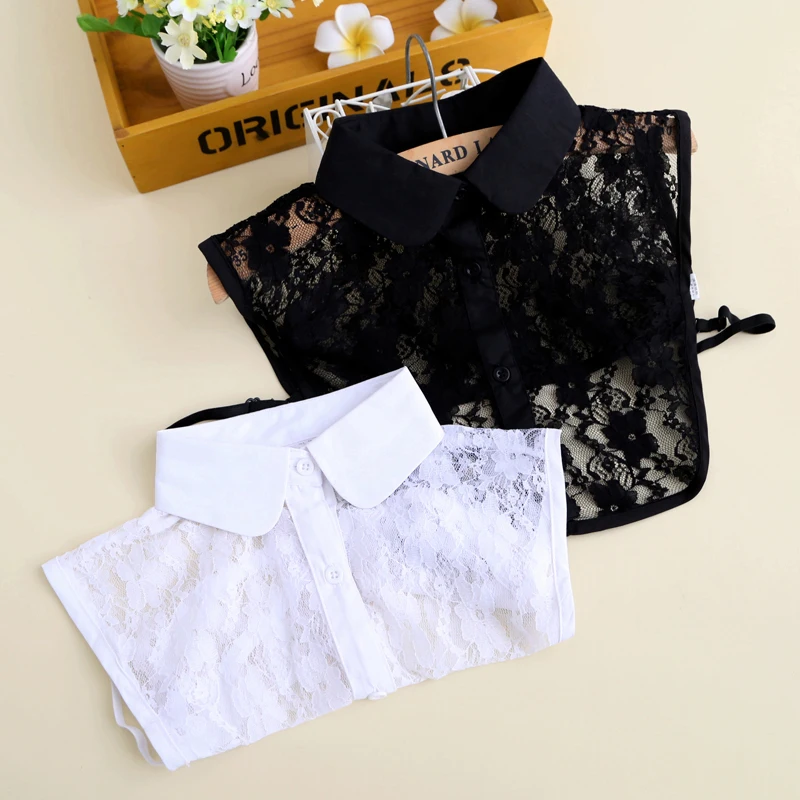 

2019 Women Cotton Shirt Tie Lace Flower Fake Collar Vintage Detachable False Collar Lady Choker Lapel Blouse Clothes Accessories