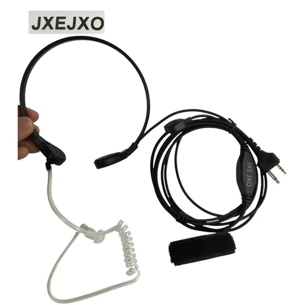 Throat Mic Microphone Covert Acoustic Tube Earpiece Headset with Finger PTT for 2-pin Midland Alan Radio for GXT-1050 M24S