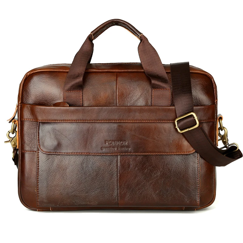 

New Luxury 100% Cow Genuine Leather Business Men's Briefcase Male Shoulder Bag Real Leather Messenger Bag Tote Computer Handbag