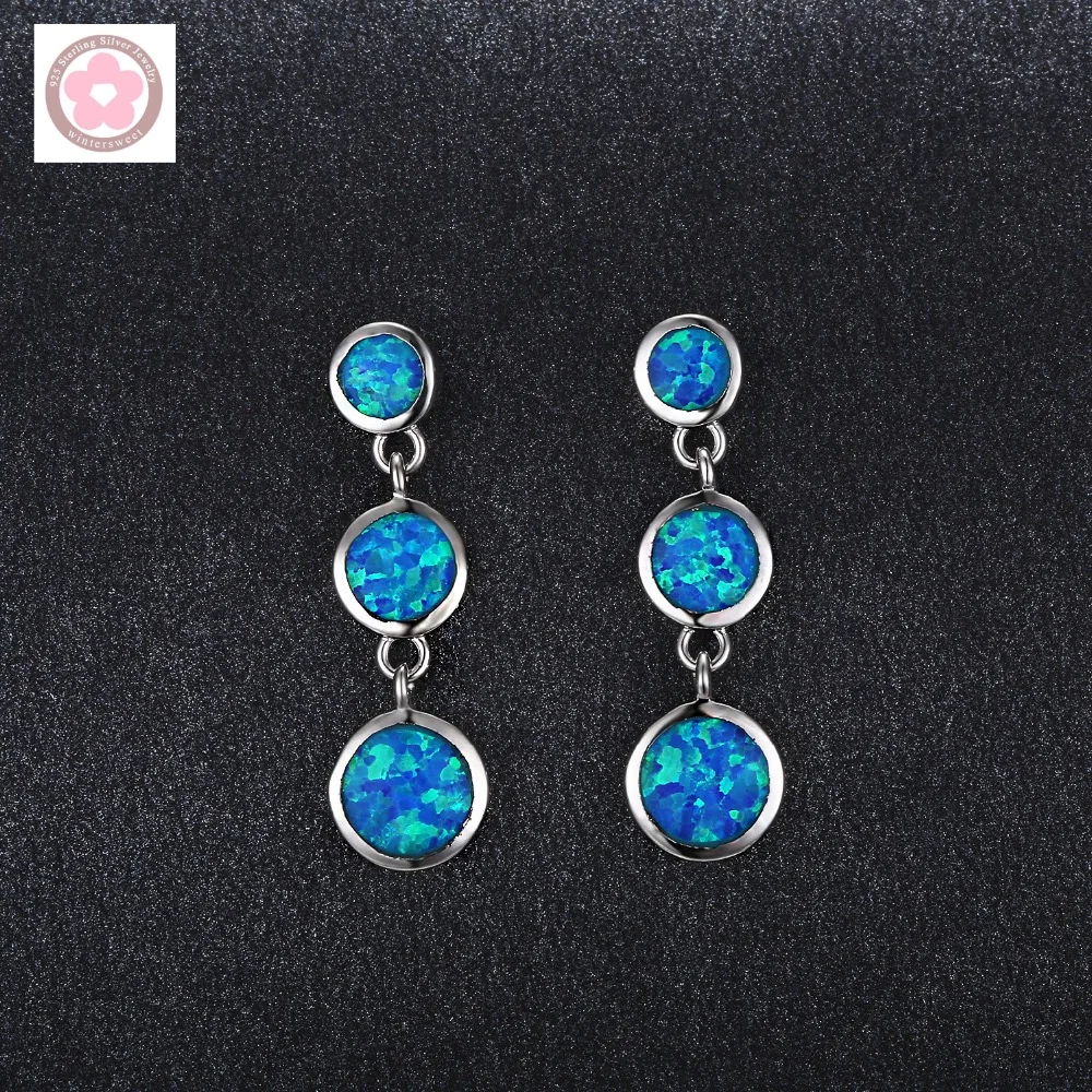 

JLE364 Blue Round Opal Women Stud Earrings Fashion Jewelry