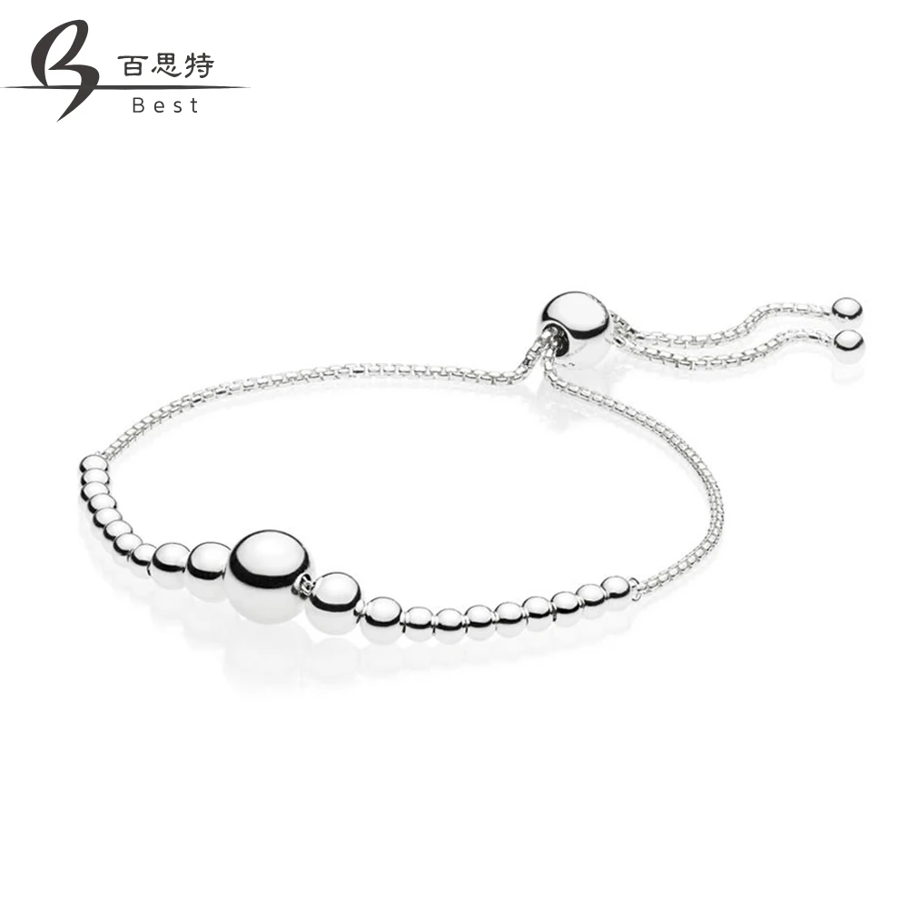 

BEST 100% 925 Sterling Silver New 597749 STRING OF BEADS SLIDING BRACELET Glamour Women Jewelry Free Shipping