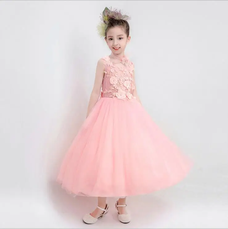

NEW Pink girls dress Elegant robe fille Kids Princess vestido for party evening Prom Gown Designs costumes Flower dress for girl