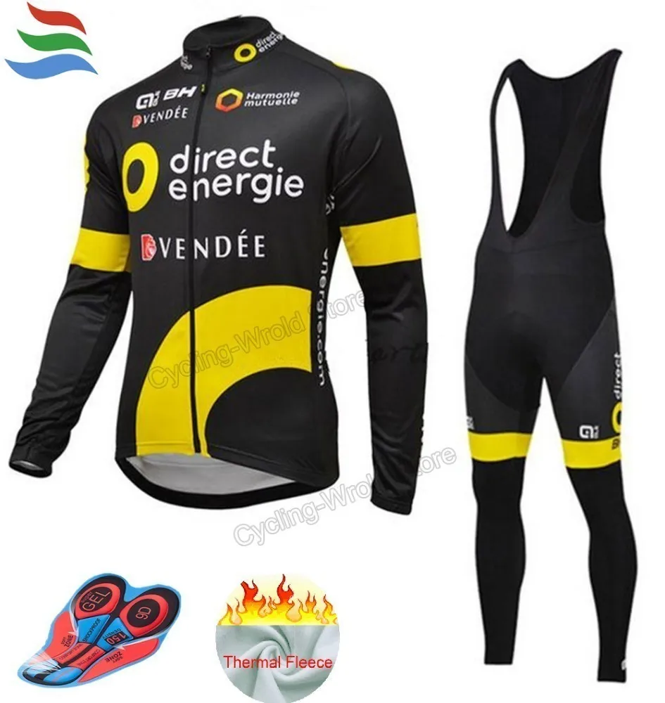 

New 2018 Direct enegie GEL Cycling Clothing Man Thermal Fleece bike clothing Winter Men's Set Bib Long complete cycling team