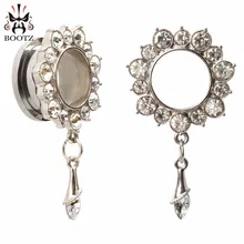 stainless steel silver crystal dangle ear piercings body jewelry ear plugs fashion tunnels hot selling design