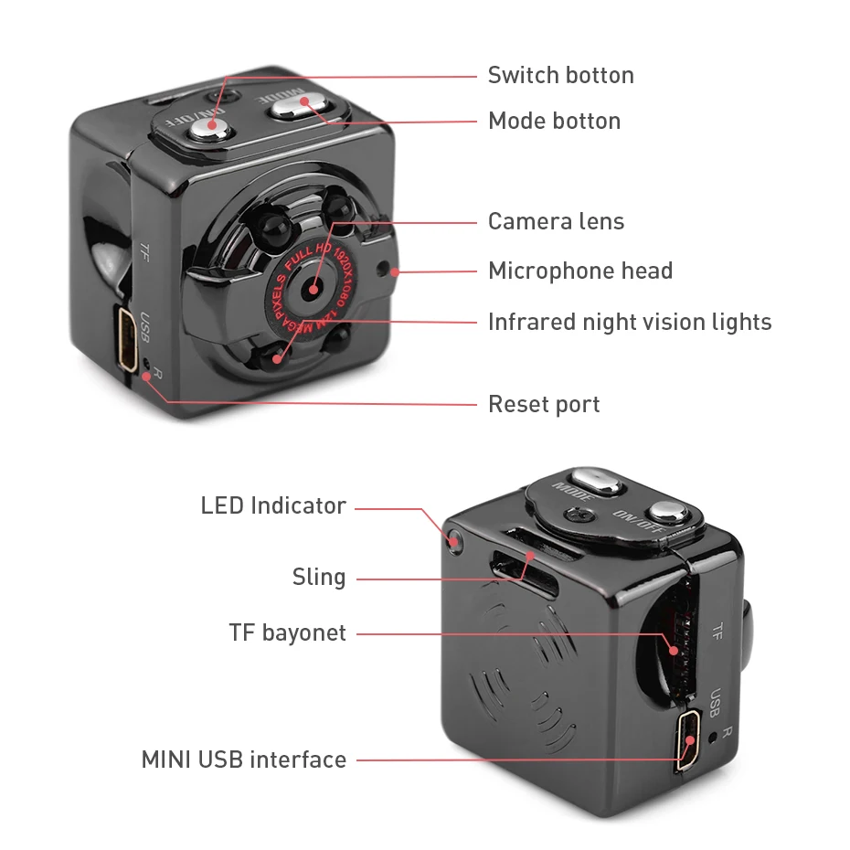SQ13 SQ8 Full HD 1080P Мини камера ночного видения Видеокамера Спорт Открытый Автомобильный видеорегистратор инфракрасный DV видео голос маленькая Экшн камера s SQ8