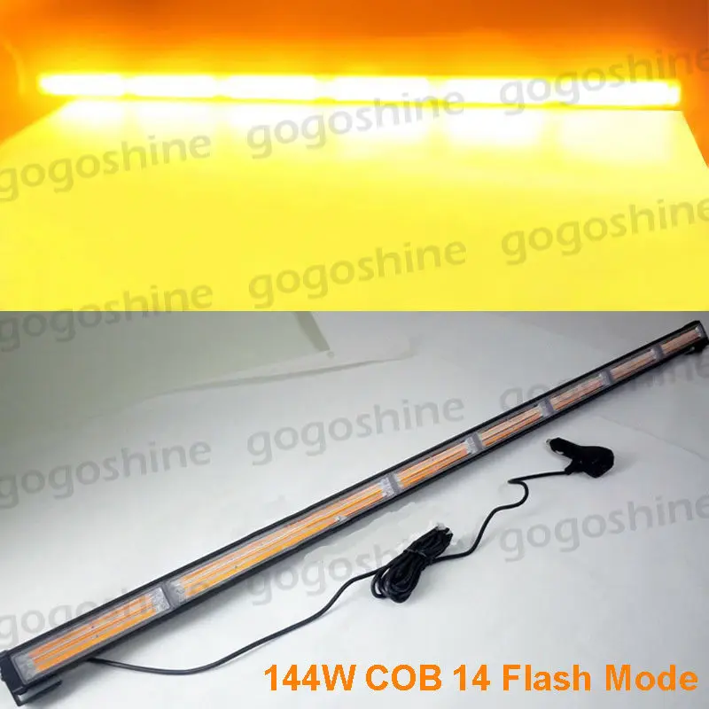 

45" COB LED Traffic Advisor Emergency Flash Strobe Work Light Bar Warning Amber Kit Yellow Lamp