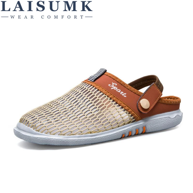 

LAISUMK Hot Sandals Men Fashion Shoes Breathable Mesh Summer Cheap Shoe Men's Slippers Casual Man Sandalet Walking Shoes