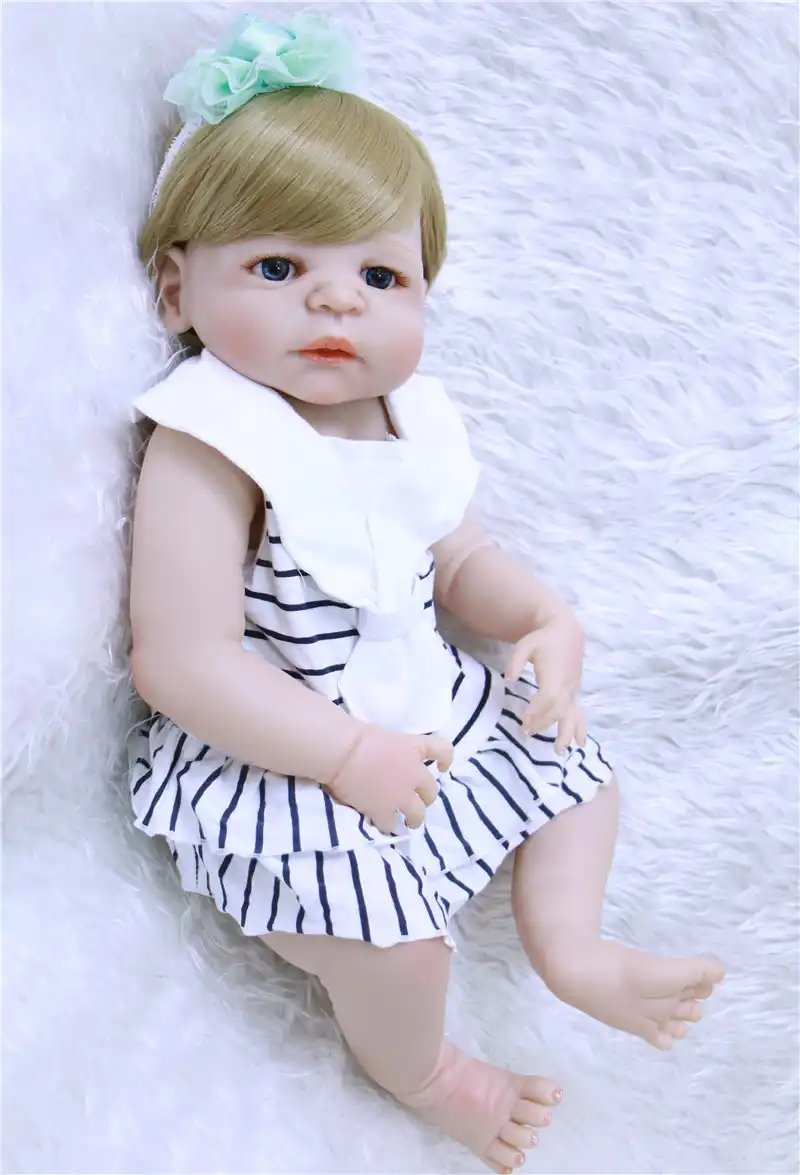 Full Silicone Reborn Dolls For Girls Toys 22inch 55cm Blond Hair