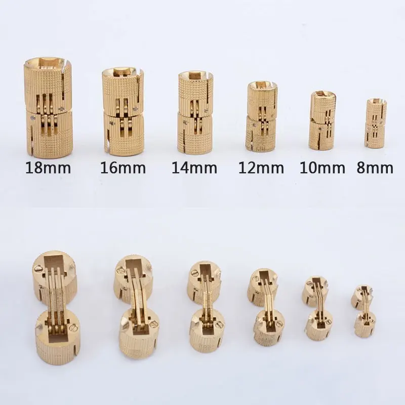 Медный бочонок петли цилиндрический скрытый шкаф скрытый Невидимый латунные петли крепление двери мебельная фурнитура 8/10/12/14/16/18