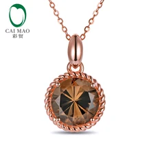 Caimao Jewelry 14kt Rose Gold 6 06ct IF Round Shape 12mm Smoky Topaz Rope Engagement Pendant