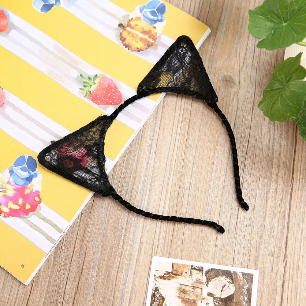 Cute Cat Ears Girls Hairbands 2017 Women's Sexy Black Lace Headdress