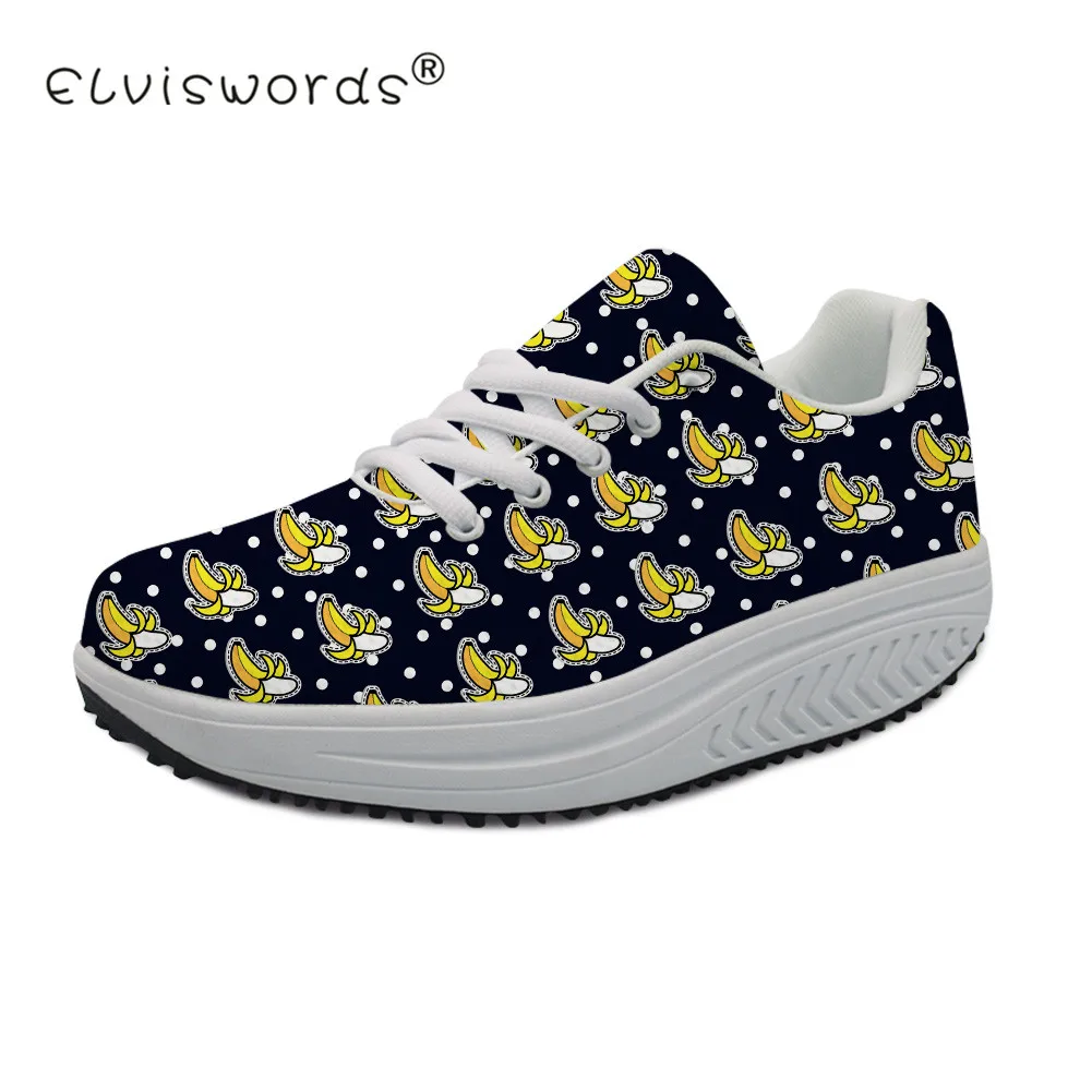 

ELVISWORDS Women Slimming Swing Shoes Banana Doodle Print Casual Women Spring Fashion Sneakers Female Platform Increasing Shoes