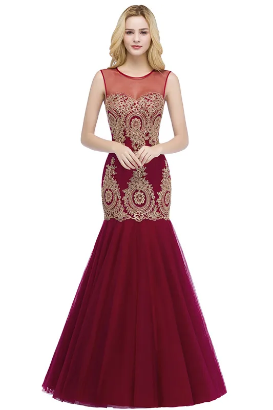 Халат de Soiree Longue сексуальное прозрачное бордовое кружевное длинное вечернее платье Русалка Элегантное Тюлевое вечернее платье Vestido de Festa - Цвет: burgundy