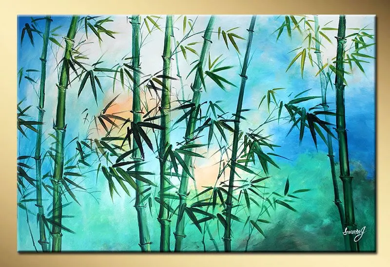 Art works hand painted Green bamboo decorative landscape ...