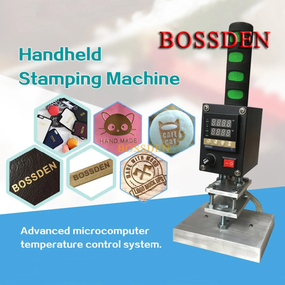 BOSSDEN Cake Meat Bread Leather Wood PVC Handheld Hot Stamping Machine Brand Logo Embossed Heating Stamper Die Cut Brass Mold |