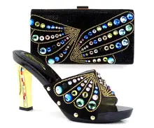 Neue ankunft fashion11cm peep toe talian schuhe mit passenden taschen set TH16-38new mode steine blume Afrikanische schuhe und tasche sets