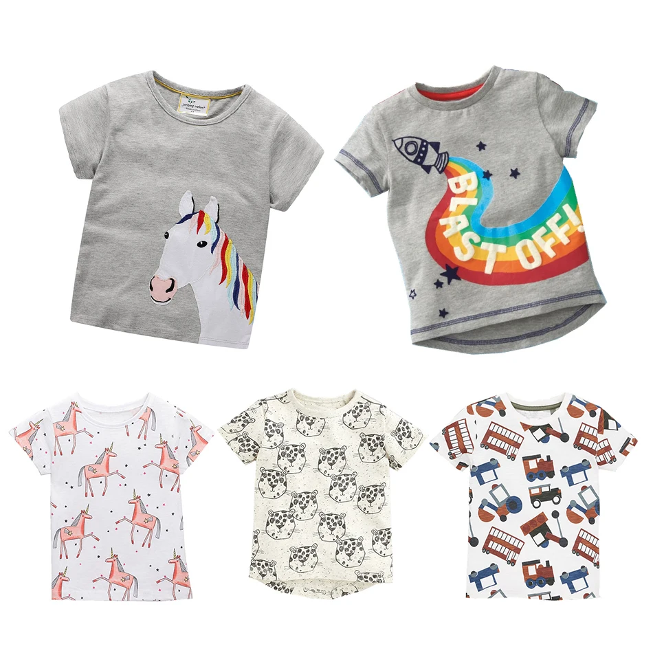

Summer Girls Boys T shirt Children Cartoon Print Kids Tee Shirt Lion Unicorn T-Shirts Baby Casual Clothes Cotton Toddler Tops