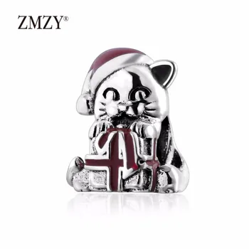 

ZMZY Authentic 925 Sterling Silver Charms Christmas Kitten Berry Red Enamel Beads Fits Pandora Charm Bracelet