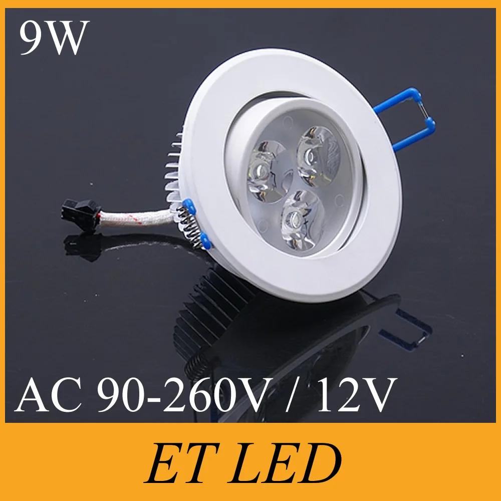 

100PCS/Lot Round Recessed LED Downlight 100-240V LED Spot Lamp 9W 650LM Angle Adjustable Ceiling Downlight for Home/Office CE UL