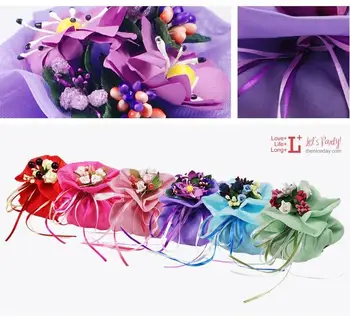 

Italian Style Double Satin Wedding Favors Bags Yarn Pouch With Flower Bouquets For Wedding Favours Table Decoration Supplies