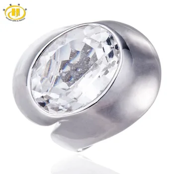 

Hutang Natural White Topaz Rings Solid 925 Sterling Silver Ring for Women Party Statement Fine Elegant Jewelry Oval Gemstone