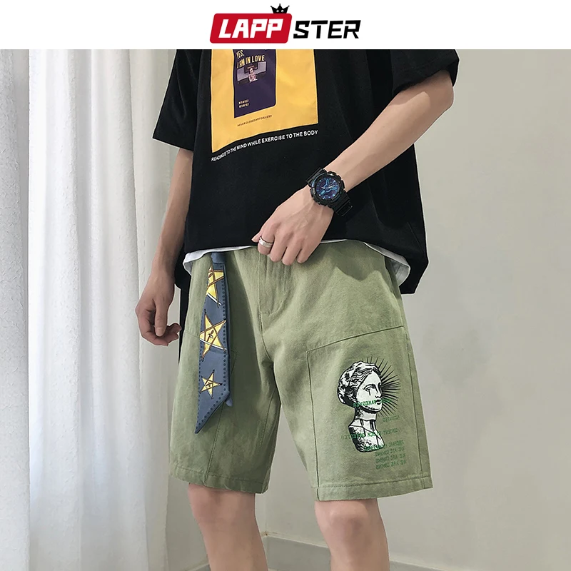 LAPPSTER мужские забавные уличные летние шорты цвета хаки с лентами в стиле хип-хоп спортивные шорты-карго Harajuku повседневные мужские хлопковые шорты