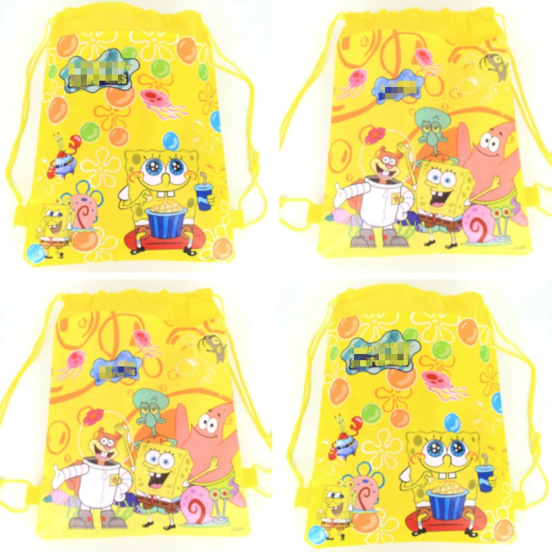 

12pcs Non-Woven Fabric Drawstring Bags Birthday Theme Backpack Sponge Bob bag for Boy Girls Favors Gift Party Decoratios