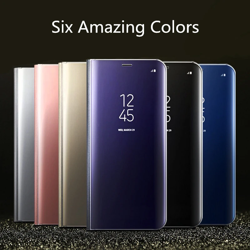 S8 Clear View Flip Case For Samsung Galaxy S7 Edge S8 S8 plus S6 Edge A3 A5 A7 2017 Mirror Smart Leather Phone Case Cover (7)