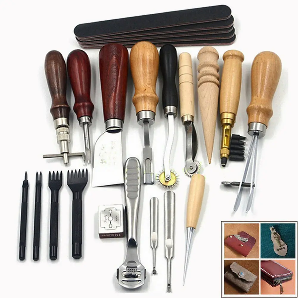 

G1 Vintage Leather Craft Tools Kit Stitching Sewing Beveler Punch Working Hand Tool