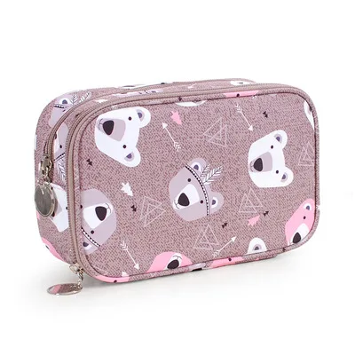 Cute Girl Professional Travel Small Makeup Bag Double Waterproof Cosmetic Bag Fashion Beautician Organizer Toiletry Makeup Pouch - Цвет: B-Brown bear head