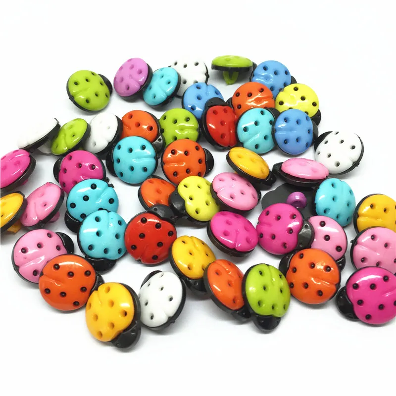 50pcs 13x15mm Plastic Ladybirds Mixed Red Buttons Sewing Clothing