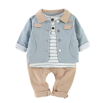 

3pcs WLG toddler girl clothes spring autumn coat striped t shirt and pant set baby casual clothes kids 9-36 months