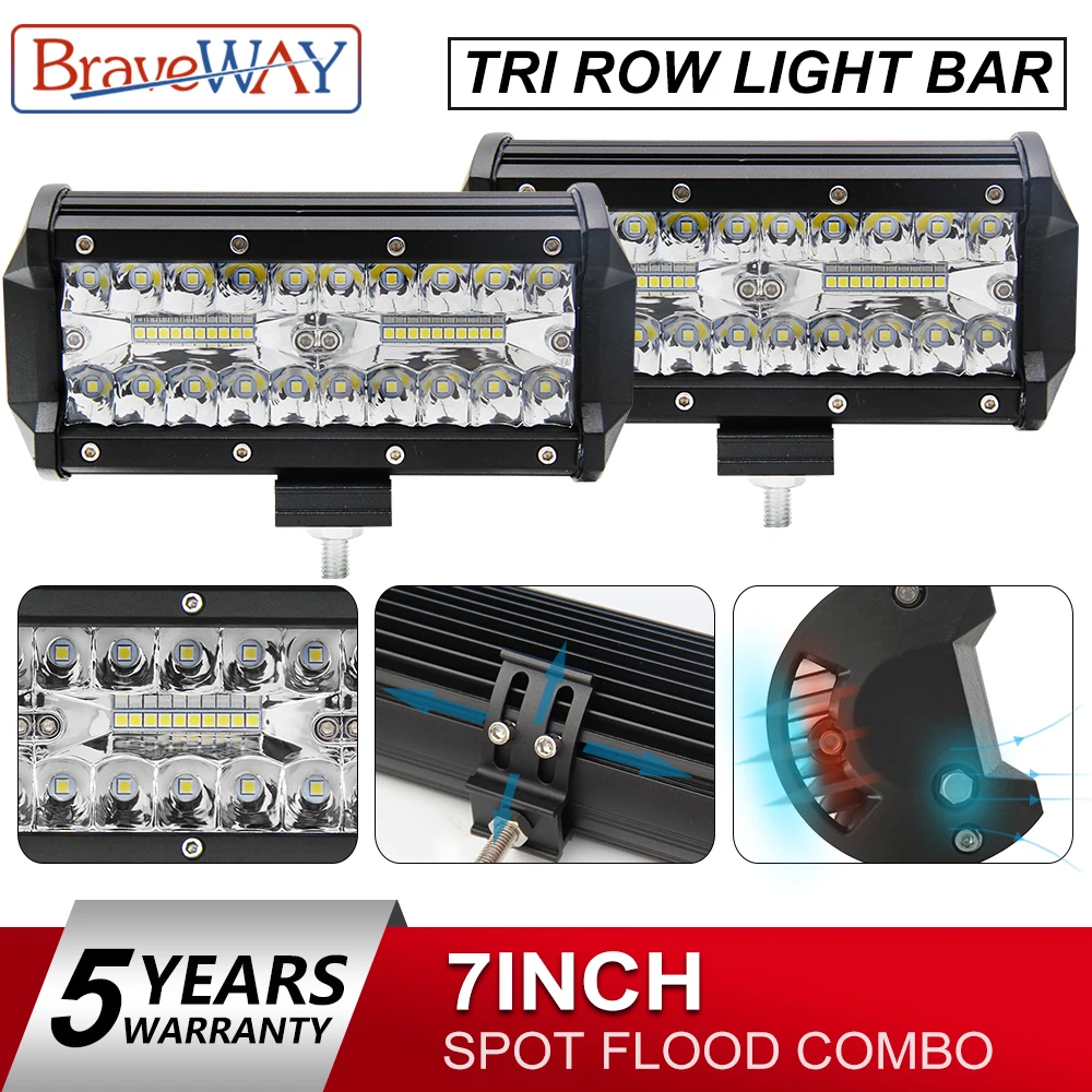 

BraveWay 4" 7" 20" 23" 60W 120W 420W 480W Triple Row Led Bar Light For Offroad 4x4 4WD Atv Uaz Flood Beam Driving Work Lights