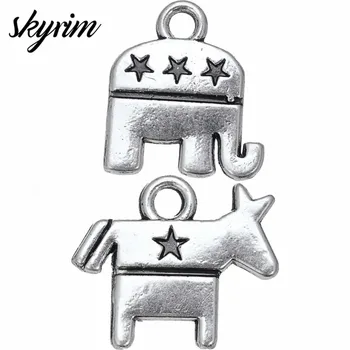 

Skyrim 30Pcs Animal Badge Charms DIY Jewelry Making USA Democratic Party Donkey&USA Republican Symbol Elephant Floating Pendant