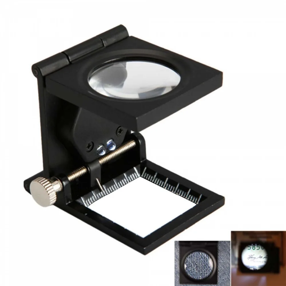 12X Folding Mini Magnifying Glass Magnifier with 2 LED Light and Scale