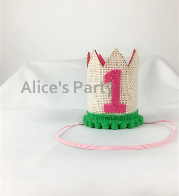 新しい手作りミニ黄麻布クラウン帽子の少女 1st 誕生日パーティー帽子スイカテーマパーティーの装飾ケーキスマッシュ帽子写真の小道具 Party Hats Aliexpress